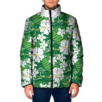 Green Hawaiian Hibiscus Monstera Padded Jacket Grunge Stylized
