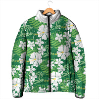 Green Hawaiian Hibiscus Monstera Padded Jacket Grunge Stylized