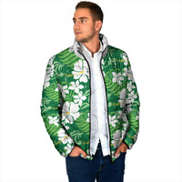 Green Hawaiian Hibiscus Monstera Padded Jacket Grunge Stylized