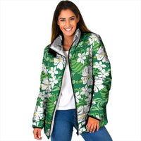 Green Hawaiian Hibiscus Monstera Padded Jacket Grunge Stylized