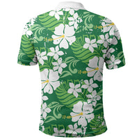 Green Hawaiian Hibiscus Monstera Polo Shirt Grunge Stylized LT01 - Polynesian Pride