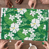 Green Hawaiian Hibiscus Monstera Puzzle Grunge Stylized LT01 - Polynesian Pride