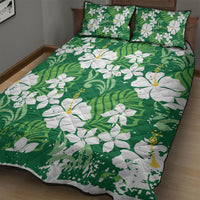 Green Hawaiian Hibiscus Monstera Quilt Bed Set Grunge Stylized LT01 - Polynesian Pride