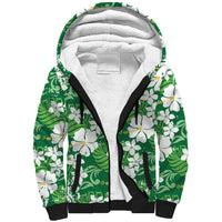 Green Hawaiian Hibiscus Monstera Sherpa Hoodie Grunge Stylized LT01 Unisex Green - Polynesian Pride