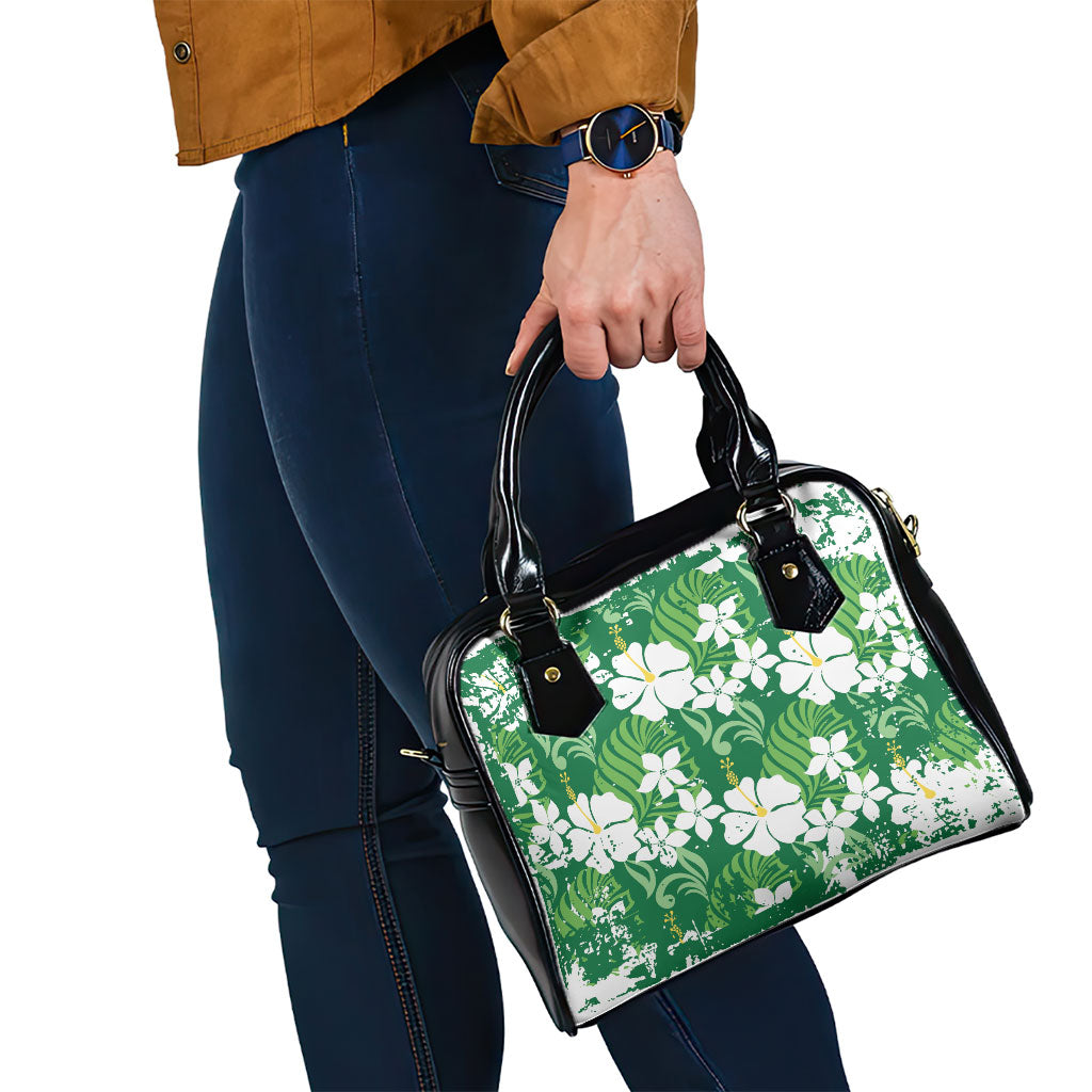 Green Hawaiian Hibiscus Monstera Shoulder Handbag Grunge Stylized