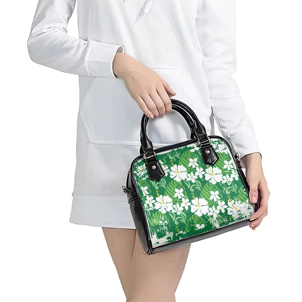 Green Hawaiian Hibiscus Monstera Shoulder Handbag Grunge Stylized