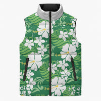 Green Hawaiian Hibiscus Monstera Sleeveless Puffer Jacket Grunge Stylized