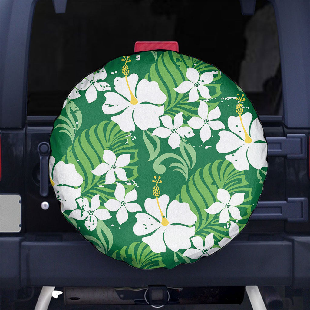 Green Hawaiian Hibiscus Monstera Spare Tire Cover Grunge Stylized