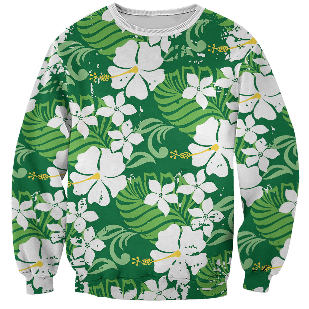 Green Hawaiian Hibiscus Monstera Sweatshirt Grunge Stylized LT01 Unisex Green - Polynesian Pride