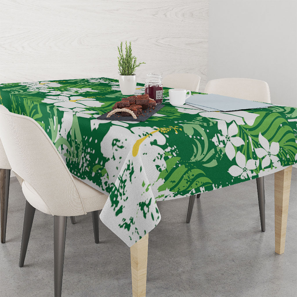 Green Hawaiian Hibiscus Monstera Tablecloth Grunge Stylized