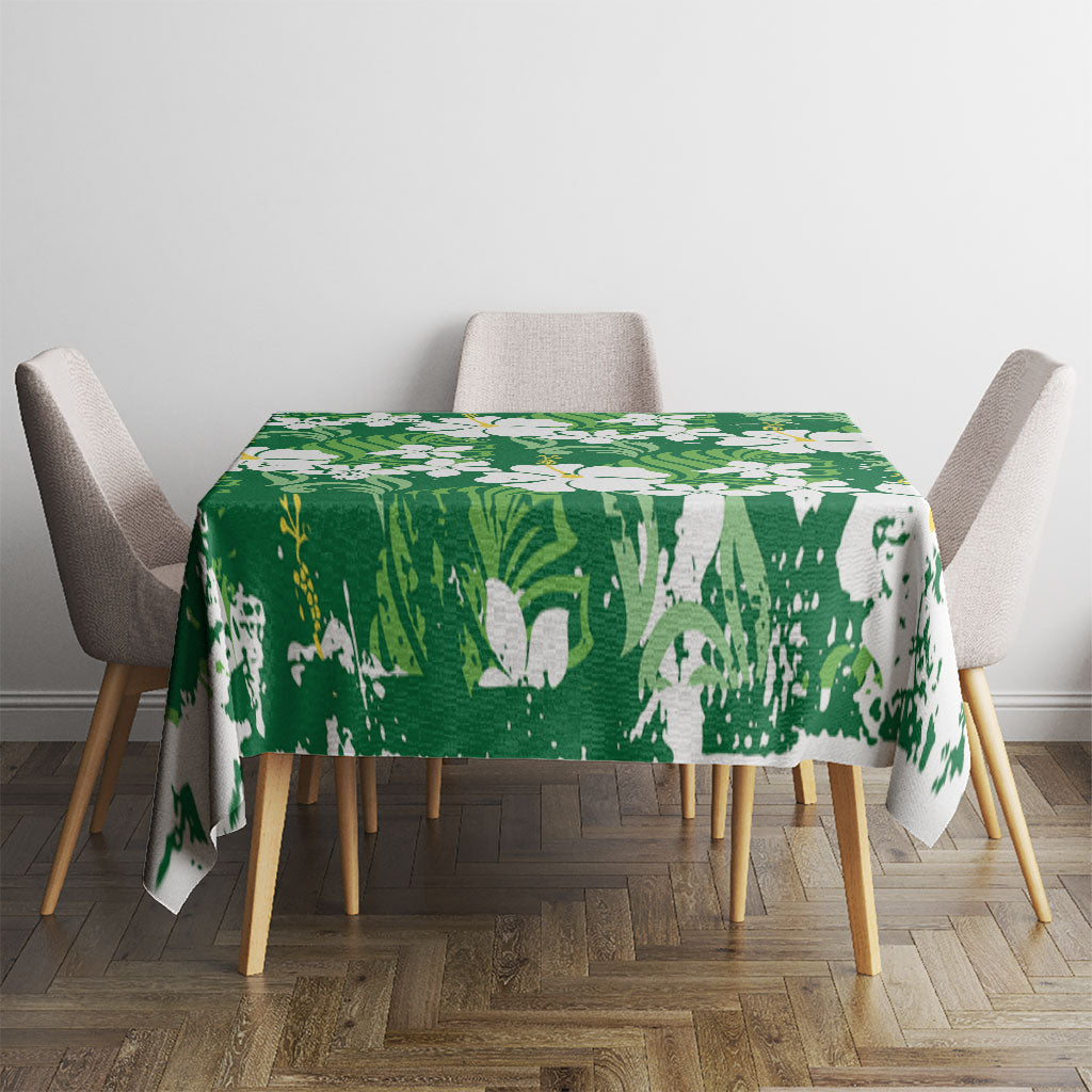Green Hawaiian Hibiscus Monstera Tablecloth Grunge Stylized