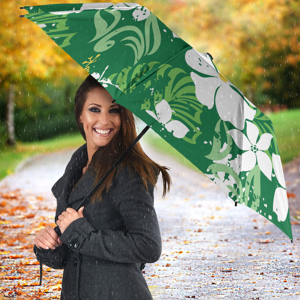 Green Hawaiian Hibiscus Monstera Umbrella Grunge Stylized LT01 - Polynesian Pride