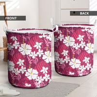Pink Hawaiian Hibiscus Monstera Laundry Basket Grunge Stylized LT01 - Polynesian Pride