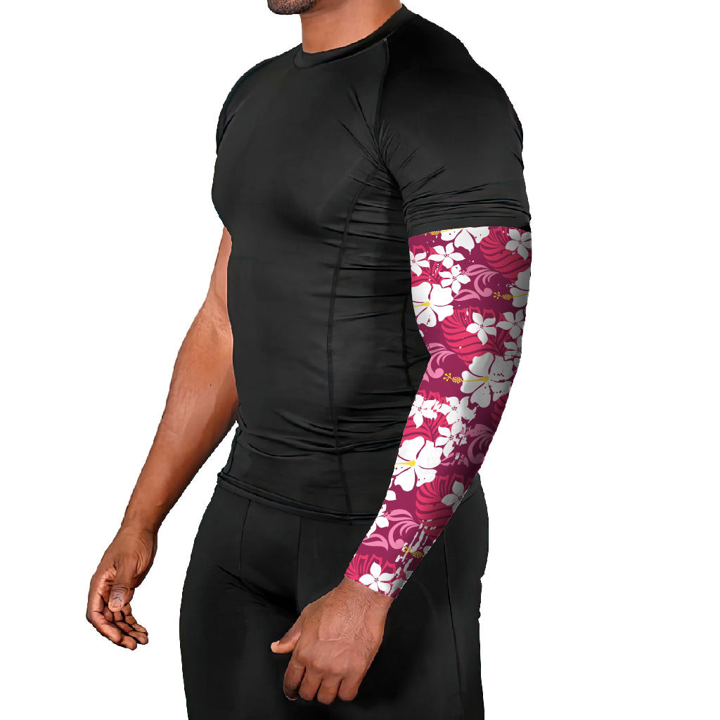 Pink Hawaiian Hibiscus Monstera Arm Sleeves Grunge Stylized LT01 - Polynesian Pride