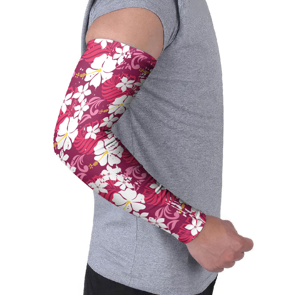 Pink Hawaiian Hibiscus Monstera Arm Sleeves Grunge Stylized LT01 - Polynesian Pride