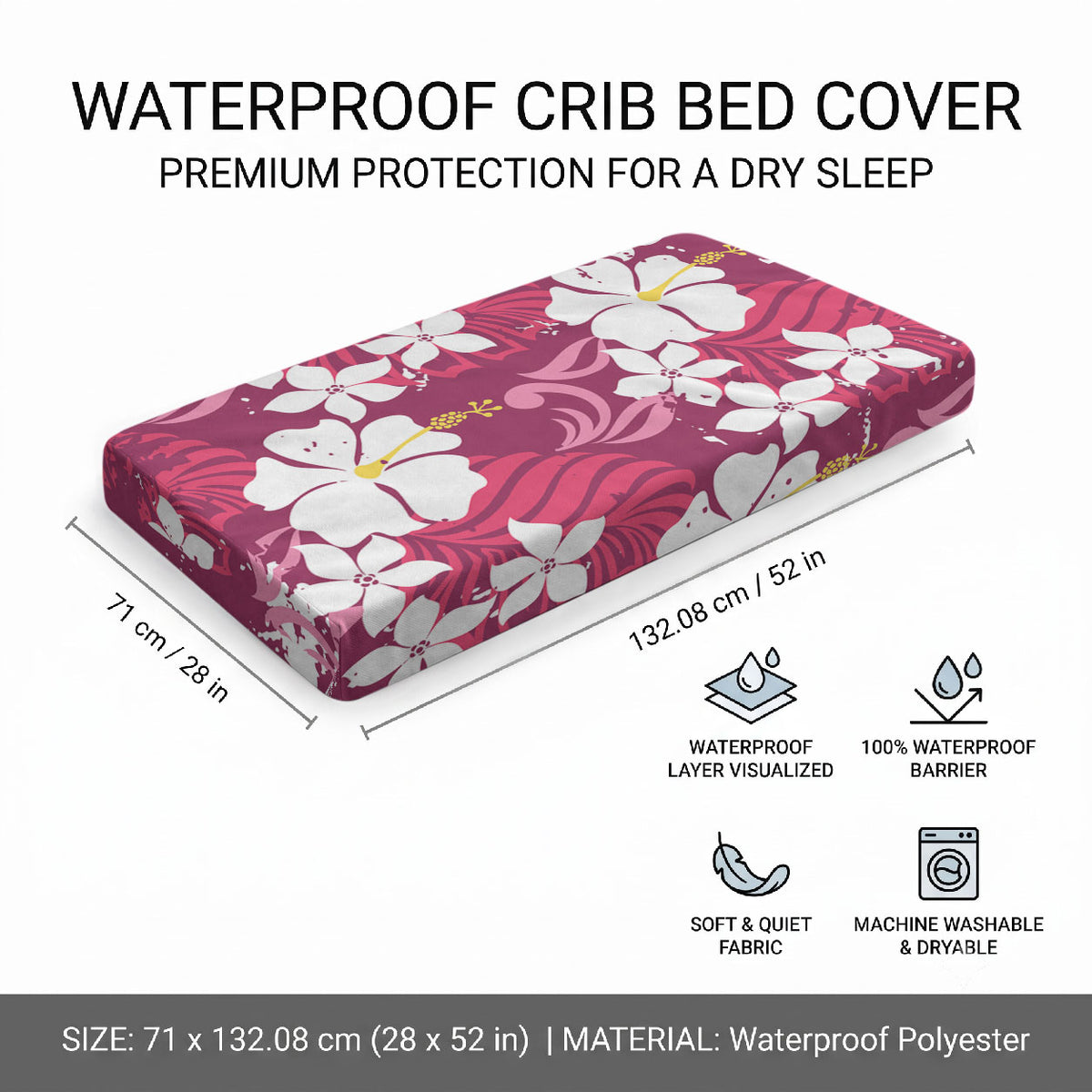 Pink Hawaiian Hibiscus Monstera Baby Bed Cover Grunge Stylized LT01 - Polynesian Pride