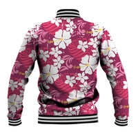 Pink Hawaiian Hibiscus Monstera Baseball Jacket Grunge Stylized LT01 - Polynesian Pride