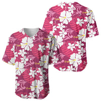 Pink Hawaiian Hibiscus Monstera Baseball Jersey Grunge Stylized