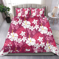 Pink Hawaiian Hibiscus Monstera Bedding Set Grunge Stylized