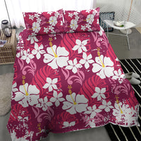 Pink Hawaiian Hibiscus Monstera Bedding Set Grunge Stylized