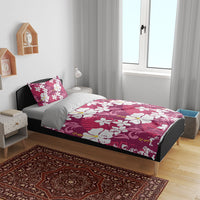 Pink Hawaiian Hibiscus Monstera Bedding Set Grunge Stylized