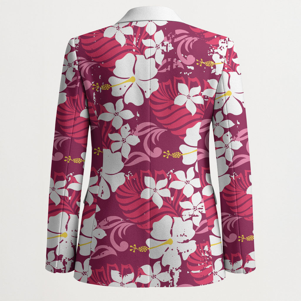 Pink Hawaiian Hibiscus Monstera Blazer Grunge Stylized LT01 - Polynesian Pride