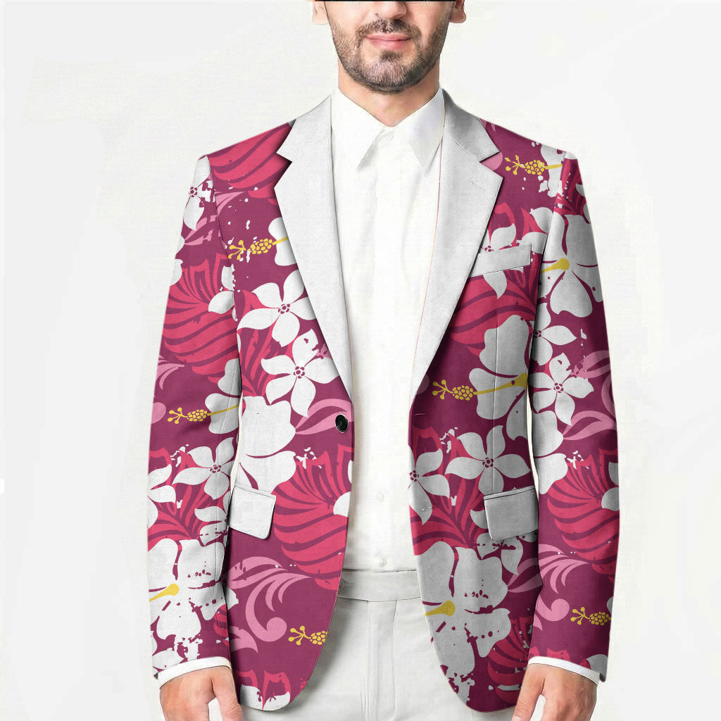Pink Hawaiian Hibiscus Monstera Blazer Grunge Stylized LT01 - Polynesian Pride
