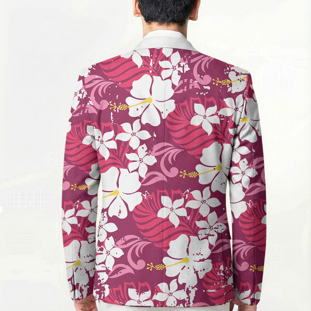 Pink Hawaiian Hibiscus Monstera Blazer Grunge Stylized LT01 - Polynesian Pride
