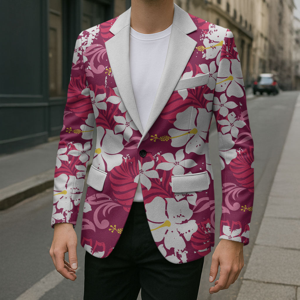 Pink Hawaiian Hibiscus Monstera Blazer Grunge Stylized LT01 - Polynesian Pride