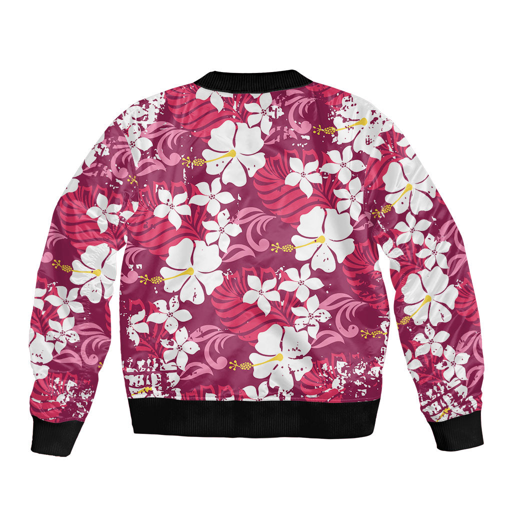 Pink Hawaiian Hibiscus Monstera Bomber Jacket Grunge Stylized