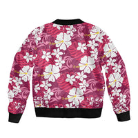 Pink Hawaiian Hibiscus Monstera Bomber Jacket Grunge Stylized