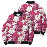 Pink Hawaiian Hibiscus Monstera Bomber Puffer Jacket Grunge Stylized LT01 - Polynesian Pride