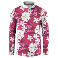 Pink Hawaiian Hibiscus Monstera Button Sweatshirt Grunge Stylized