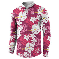 Pink Hawaiian Hibiscus Monstera Button Sweatshirt Grunge Stylized