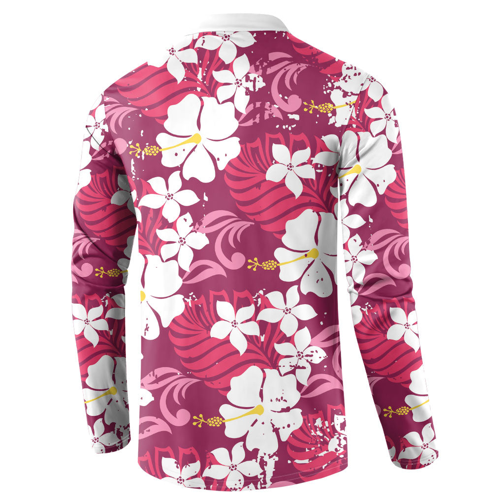 Pink Hawaiian Hibiscus Monstera Button Sweatshirt Grunge Stylized