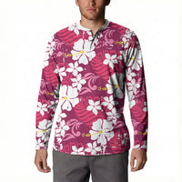 Pink Hawaiian Hibiscus Monstera Button Sweatshirt Grunge Stylized
