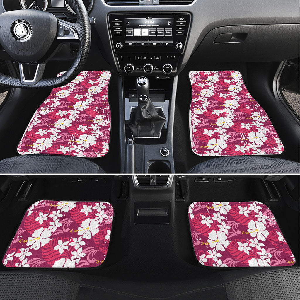 Pink Hawaiian Hibiscus Monstera Car Mats Grunge Stylized LT01 Set 4pcs Pink - Polynesian Pride