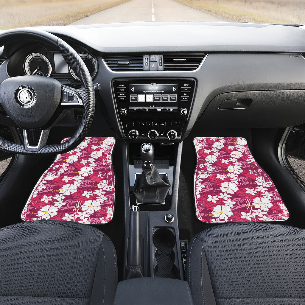 Pink Hawaiian Hibiscus Monstera Car Mats Grunge Stylized LT01 Set 2pcs - Front Pink - Polynesian Pride