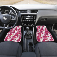 Pink Hawaiian Hibiscus Monstera Car Mats Grunge Stylized LT01 Set 2pcs - Front Pink - Polynesian Pride