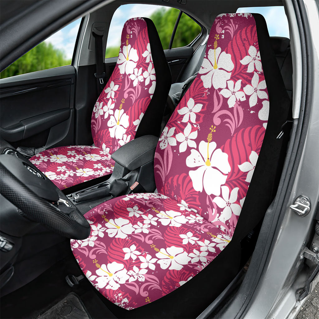Pink Hawaiian Hibiscus Monstera Car Seat Cover Grunge Stylized LT01 - Polynesian Pride