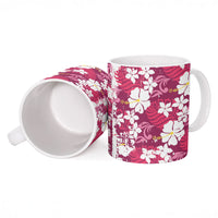 Pink Hawaiian Hibiscus Monstera Ceramic Mug Grunge Stylized LT01 - Polynesian Pride