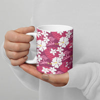 Pink Hawaiian Hibiscus Monstera Ceramic Mug Grunge Stylized LT01 - Polynesian Pride
