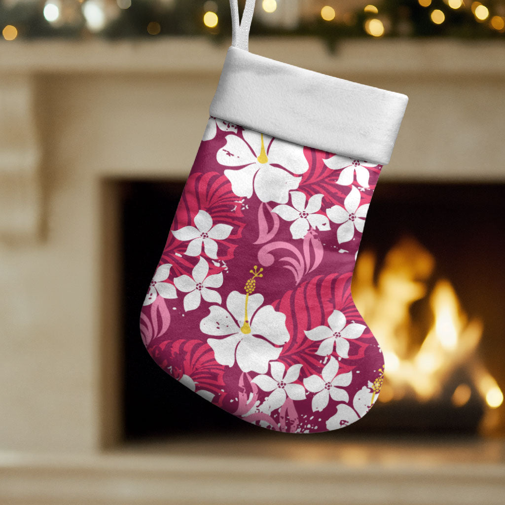 Pink Hawaiian Hibiscus Monstera Christmas Stocking Grunge Stylized LT01 Set of 2 Pink - Polynesian Pride