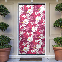 Pink Hawaiian Hibiscus Monstera Door Cover Grunge Stylized LT01 Pink - Polynesian Pride