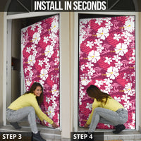 Pink Hawaiian Hibiscus Monstera Door Cover Grunge Stylized LT01 - Polynesian Pride