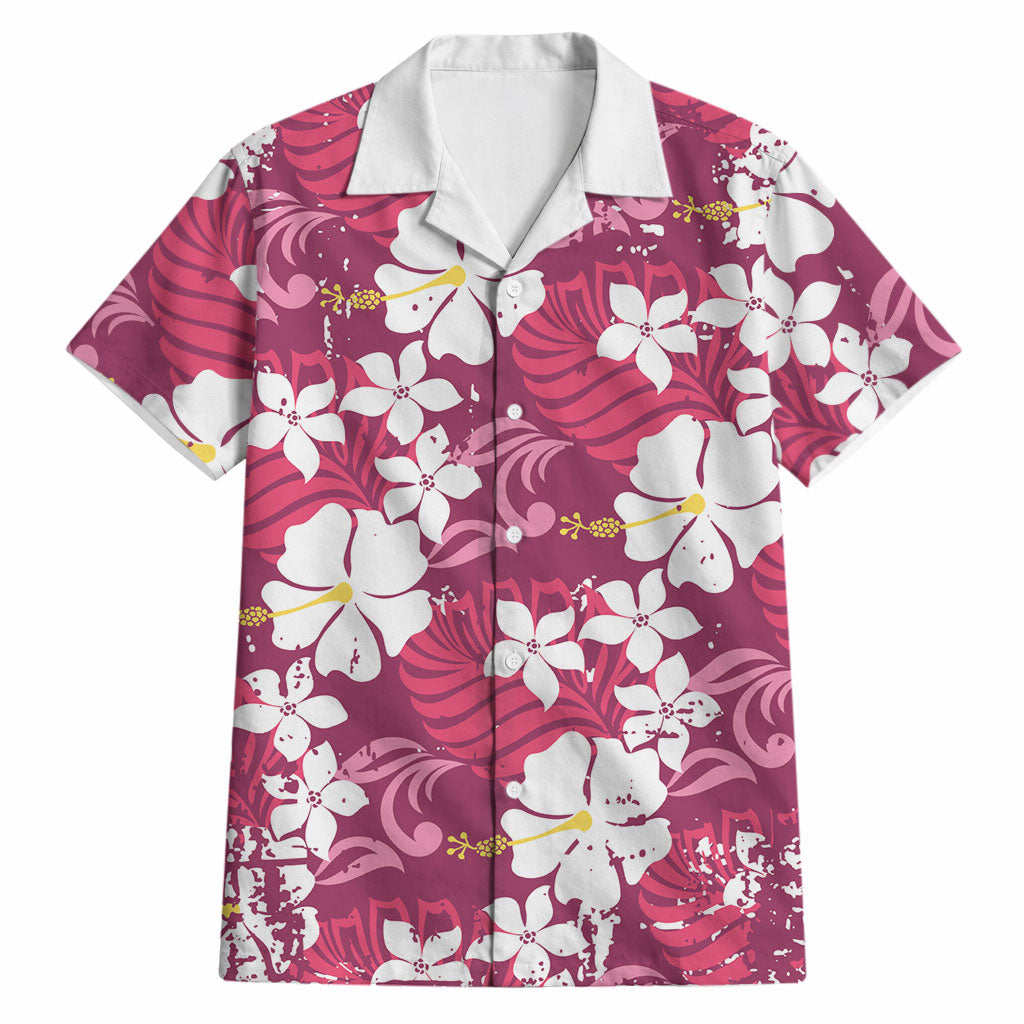 Pink Hawaiian Hibiscus Monstera Hawaiian Shirt Grunge Stylized LT01 Pink - Polynesian Pride