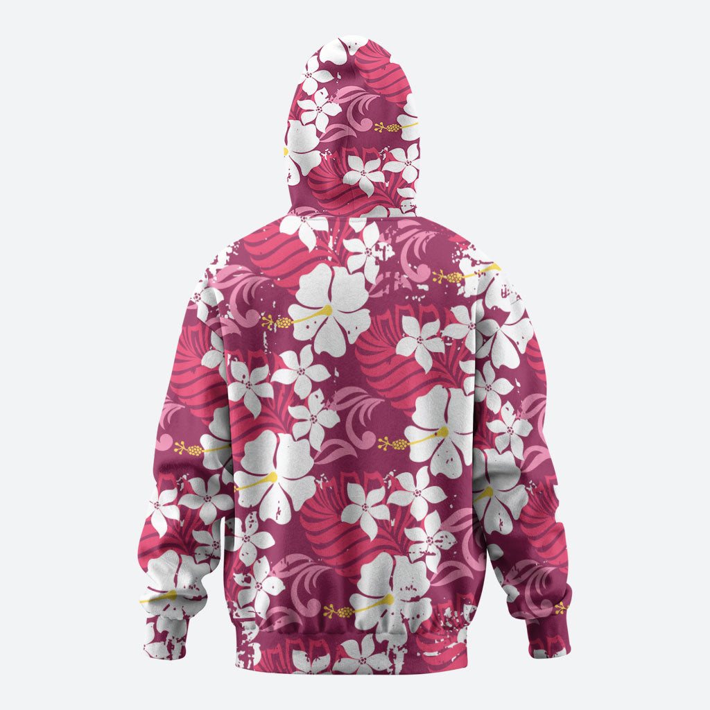 Pink Hawaiian Hibiscus Monstera Hoodie Grunge Stylized LT01 - Polynesian Pride