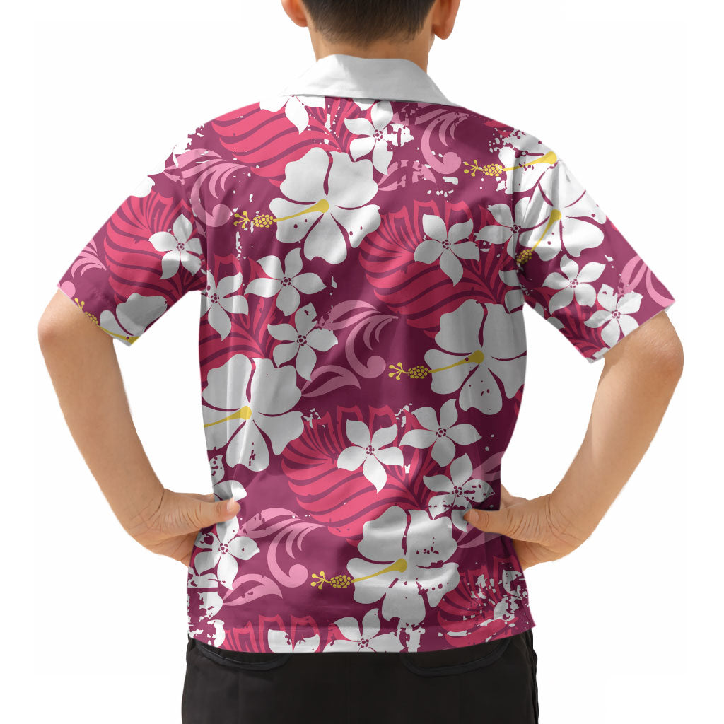 Pink Hawaiian Hibiscus Monstera Kid Hawaiian Shirt Grunge Stylized LT01 - Polynesian Pride