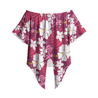 Pink Hawaiian Hibiscus Monstera Off Shoulder Wrap Waist Top Grunge Stylized LT01 - Polynesian Pride