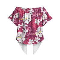 Pink Hawaiian Hibiscus Monstera Off Shoulder Wrap Waist Top Grunge Stylized LT01 - Polynesian Pride
